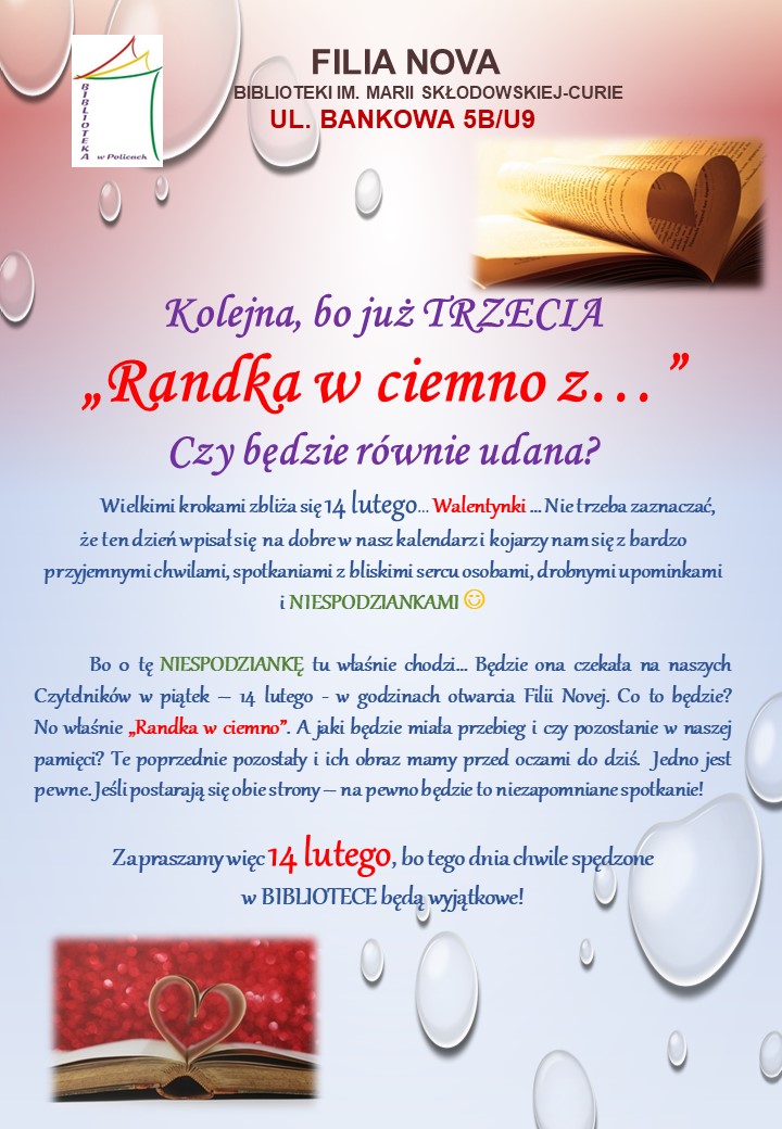 Plakat promujący "Randkę z książką" w Filii Novej