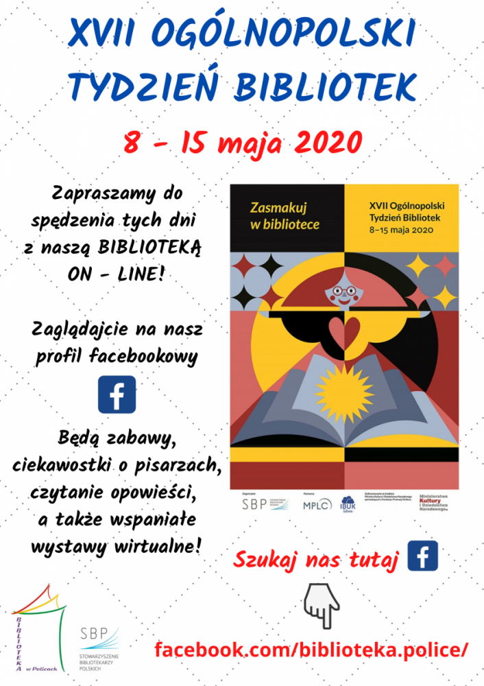 Plakat promujący Tydzień Bibliotek 2020