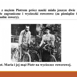 Slajd przedstawiający M. Skłodowską - Curie wraz z mężem, s.16