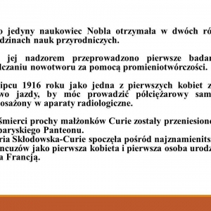 Slajd przedstawiający życiorys M. Skłodowskiej - Curie, s.14