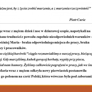 Slajd przedstawiający życiorys M. Skłodowskiej - Curie, s.10